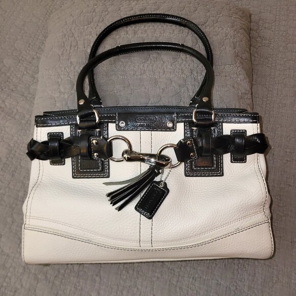 Coach Hampton Pebble Leather - Off White w/Black Trim - Silver Hardware - Picture 1 of 7